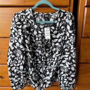 INC International Concepts Women's Monochrome Floral Blouse